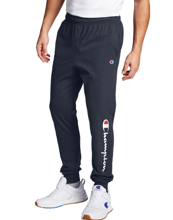 Pantaloni Jogging Champion Classic Jersey Script Logo Barbati Bleumarin - Romania BGPHREJ-49